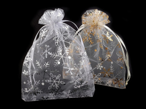 Vánoční dárkový pytlík vločky 13x18 cm organza