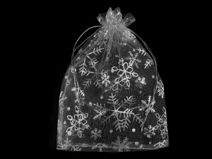 Vánoční dárkový pytlík vločky 13x18 cm organza