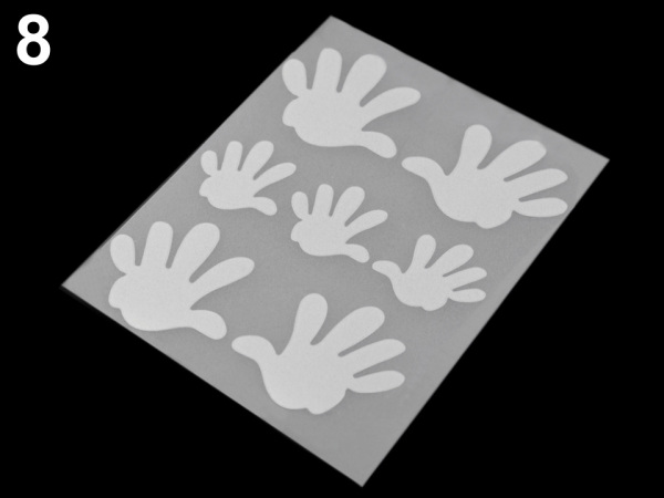 Reflexní nažehlovačky hvězda, květ, srdce, smajlík, auto, pes, ježek, tučňák, ruka 9x12 cm