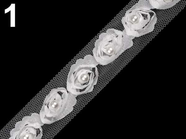 Prýmek / vsadka na tylu šíře 20 mm s perlou