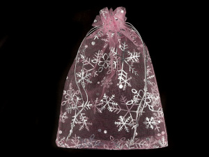 Vánoční dárkový pytlík vločky 13x18 cm organza