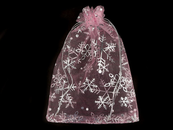 Vánoční dárkový pytlík vločky 13x18 cm organza