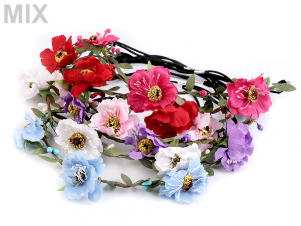 Pružná čelenka do vlasů s květy