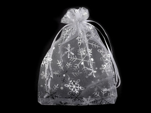 Vánoční dárkový pytlík vločky 13x18 cm organza