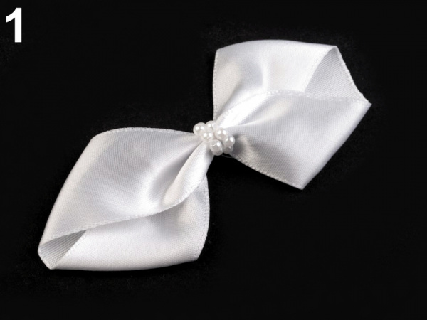 Mašle saténová 35x70 mm s perličkami