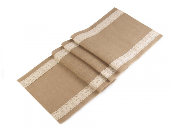 Jutový běhoun / ubrus s bavlněnou krajkou 30x120 cm