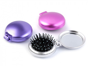 Skládací kartáč na vlasy se zrcátkem Ø6,5 cm