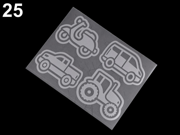 Reflexní nažehlovačky hvězda, květ, srdce, smajlík, auto, pes, ježek, tučňák, ruka 9x12 cm