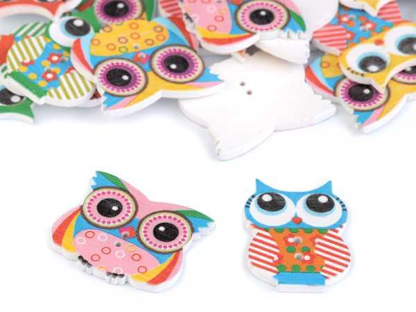 Dřevěný dekorační knoflík sova