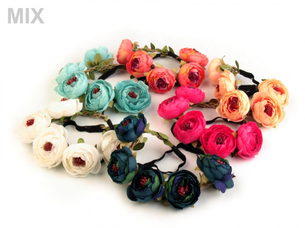 Pružná čelenka do vlasů s květy