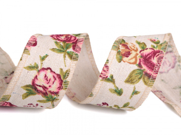 Bavlněná stuha květy růže šíře 40 mm