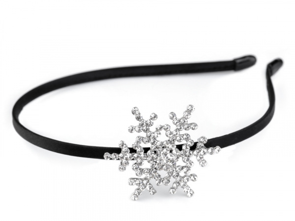 Saténová čelenka s vločkou z broušených kamínků