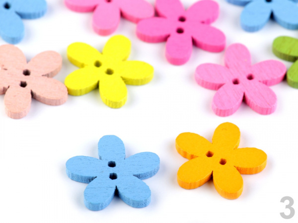 Dřevěný dekorační knoflík - srdce, hvězda, květ