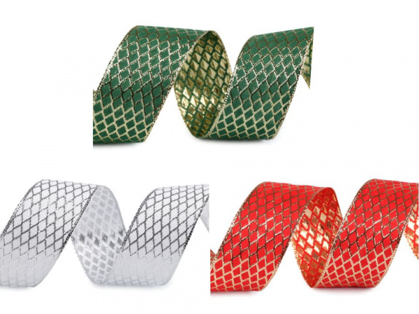 Stuha s lurexem a drátem šíře 40 mm