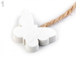 Dřevěný ptáček, motýl, květ, srdce s provázkem