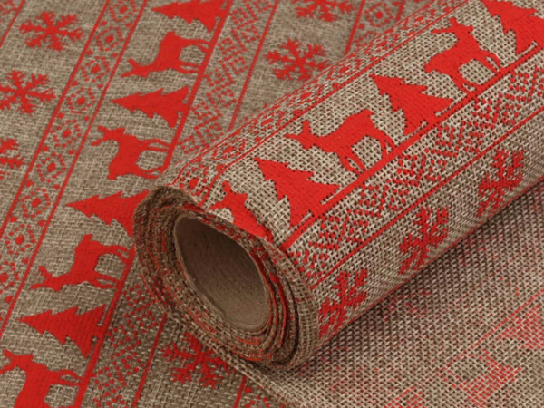 Dekorační metráž imitace juty šíře 48 cm vánoční