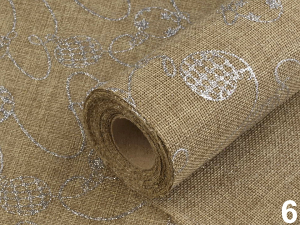 Dekorační metráž imitace juty šíře 48 cm vánoční