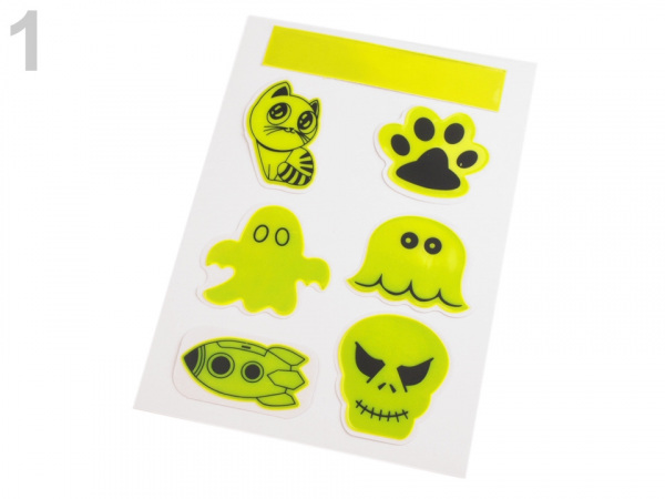 Reflexní samolepka kočka, tlapka, strašidýlko, lebka, Halloween sada 7 ks