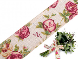 Bavlněná stuha květy růže šíře 40 mm