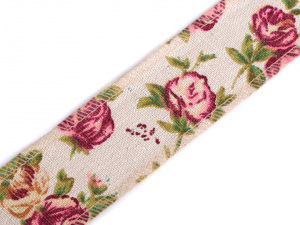 Bavlněná stuha květy růže šíře 40 mm