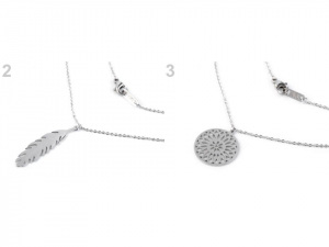 Náhrdelník kočka, pírko, mandala z nerezové oceli