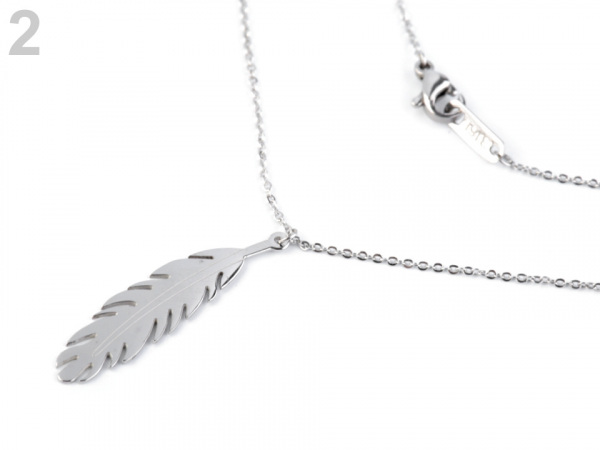 Náhrdelník kočka, pírko, mandala z nerezové oceli