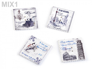 Dřevěný dekorační knoflík poštovní známka