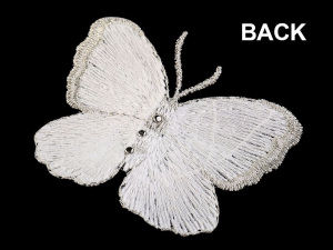 Textilní aplikace / nášivka motýl s perlami vyšívaný velký