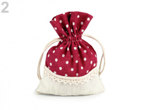 Dárkový pytlík 10x13 cm lněný s puntíky a krajkou