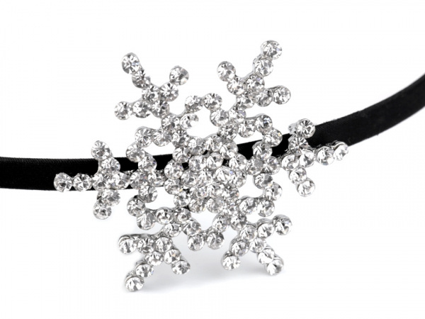 Saténová čelenka s vločkou z broušených kamínků