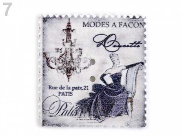 Dřevěný dekorační knoflík poštovní známka