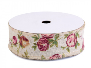Bavlněná stuha květy růže šíře 40 mm
