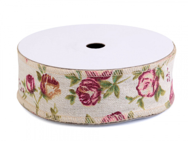 Bavlněná stuha květy růže šíře 40 mm