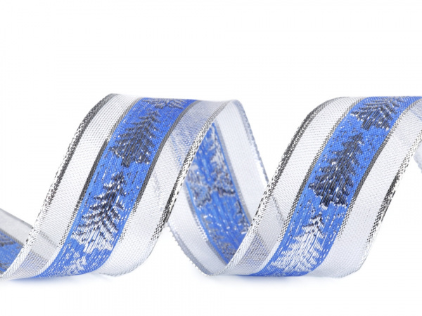 Vánoční stuha s lurexem a drátem šíře 40 mm