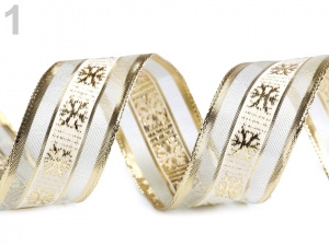 Vánoční stuha s lurexem a drátem šíře 42 mm