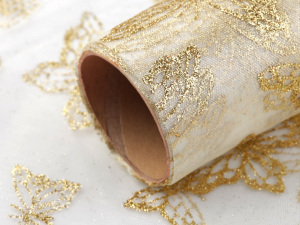 Organza s glitry šíře 36 cm motýl