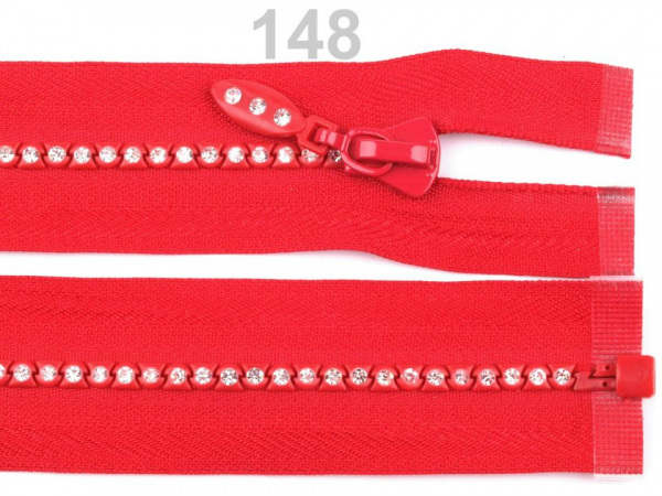 Kostěný zip No 4 délka 65 cm se štrasovými kamínky