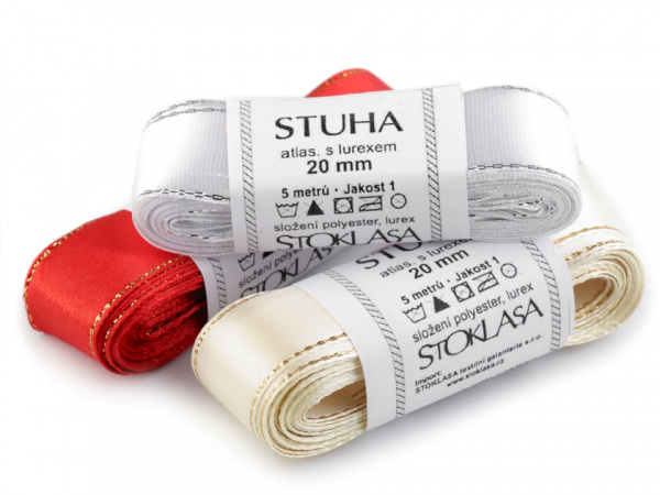 Atlasová stuha s lurexem svazky po 5 m šíře 20 mm svatební