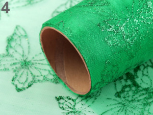 Organza s glitry šíře 36 cm motýl