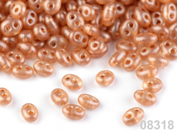 Dvoudírkový rokajl Preciosa Twin Crystal - Terra pearl 2,5x5 mm