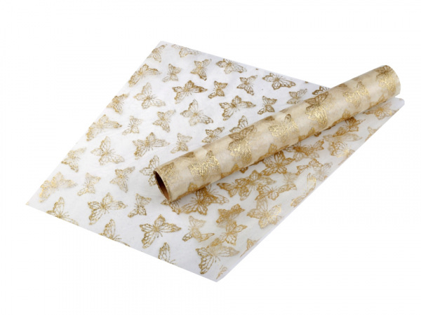 Organza s glitry šíře 36 cm motýl