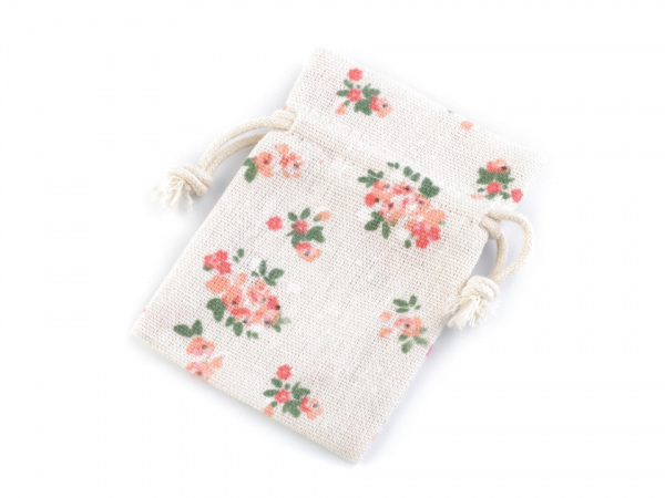 Bavlněný pytlík s květy 7x10 cm