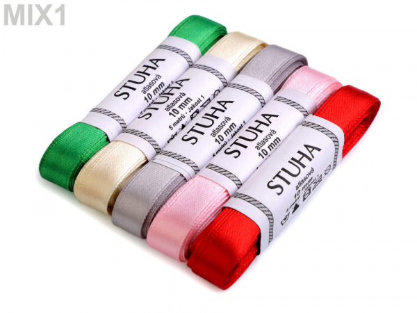 Atlasová stuha oboulící svazky po 5 m šíře 10 mm