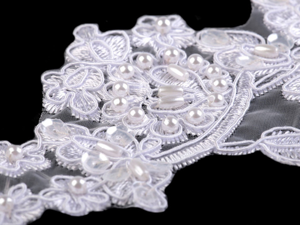 Monofilová aplikace / vsadka 8,3x23,5 cm s flitry a perlami