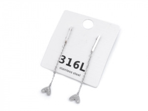 Náušnice z nerezové oceli srdce s kamínky