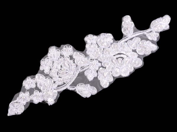 Monofilová aplikace / vsadka 8,3x23,5 cm s flitry a perlami