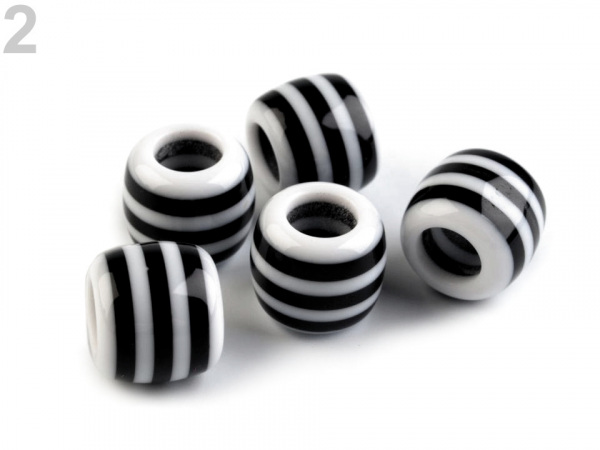Plastové korálky s proužkem s velkým průvlekem 10x12 mm