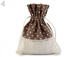 Dárkový pytlík 13x18 cm lněný s puntíky a krajkou