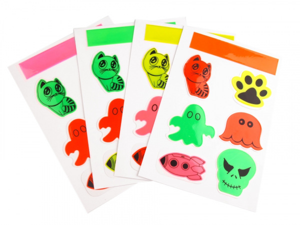 Reflexní samolepka kočka, tlapka, strašidýlko, lebka, Halloween sada 7 ks