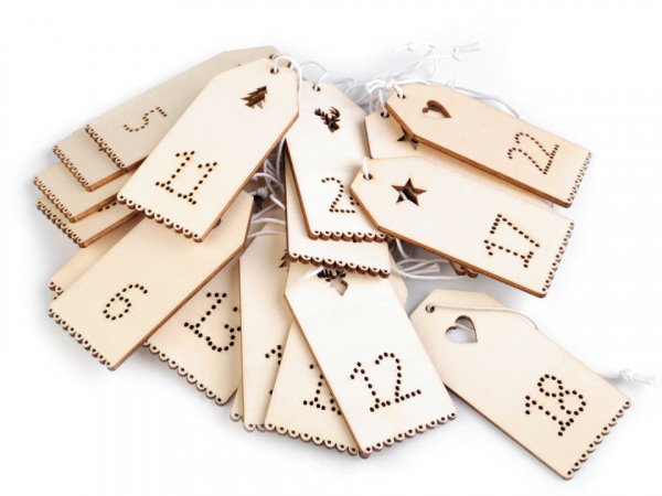 Dřevěná dekorace adventní kalendář 37x79 mm